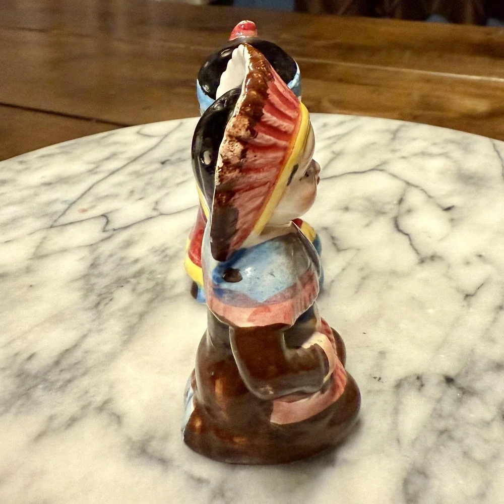 VINTAGE Native American Indian Ceramic Indigenous Boy Girl Salt & Pepper Shakers